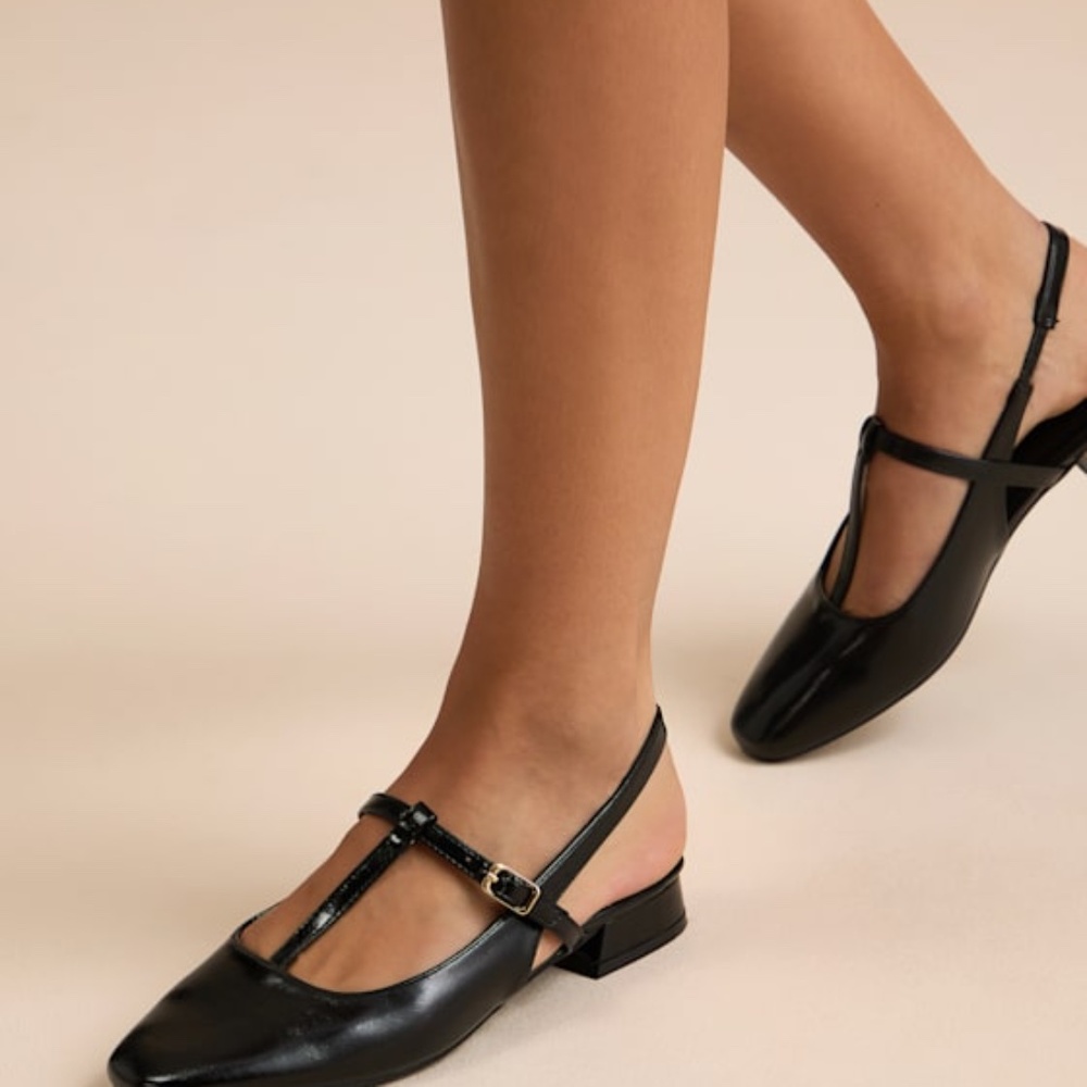Lulus Shai Black Slingback Low Heel Mary Janes - Size 10